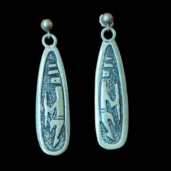 Vintage Gibson Gene Navajo Sterling Silver Earrings Native American Dancer Boho - Picture 2 of 8